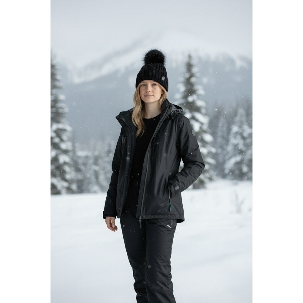 Vuarnet Hooded Ski Jacket Mountain Lady Women's US 6 Black Full Zip Snowboarding